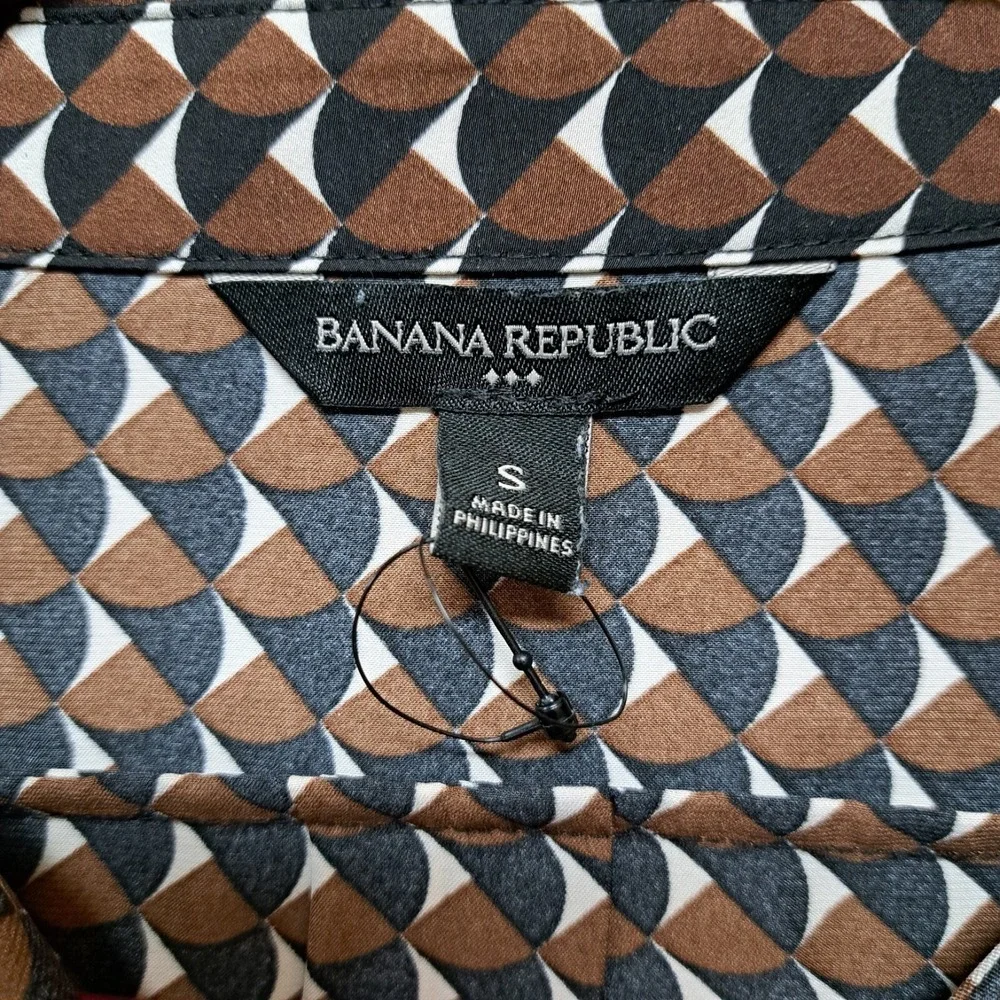 Mens Banana Republic Button Down Brown Black Geometric Print 100% Polyester